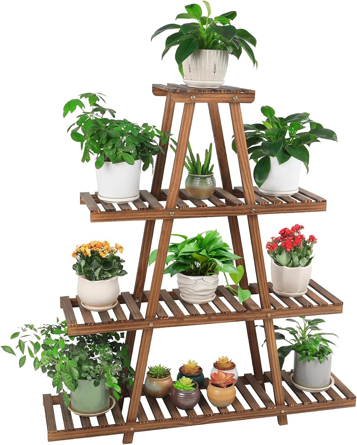 Ufine 4 Tier Wood Plant Stand Indoor Outdoor A Frame Plant Display Shelf