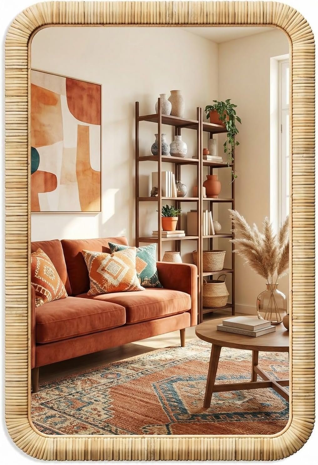 Barnyard Designs Rattan Wall Mirror Natural Honey (24″ x 36″, Rectangular)