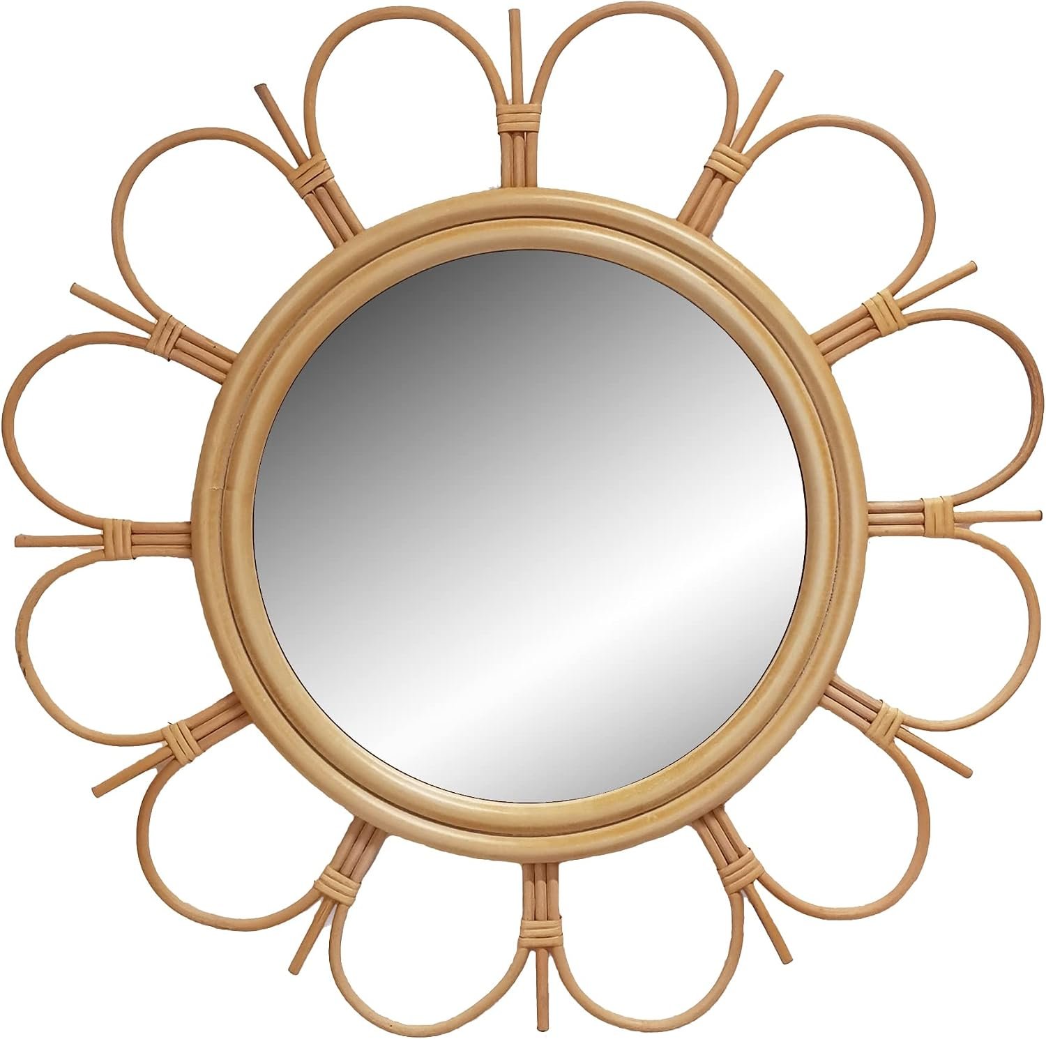 LIVDUCOT 27″ Handmade Farmhouse Large Rattan Round Mirror for Entryway, Living Room, Bathroom Hallway