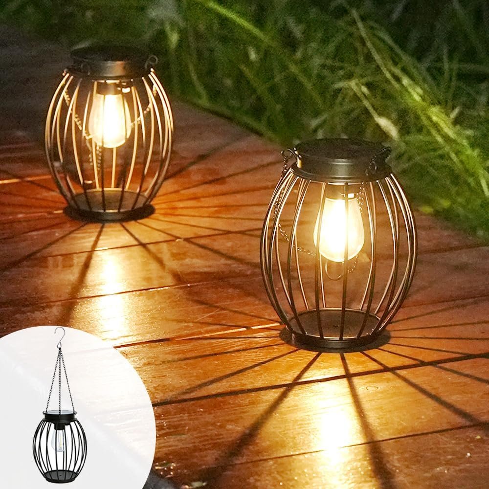 Hanging Solar Lanterns Outdoor Waterproof: 2Pack Metal Solar Hanging Lights