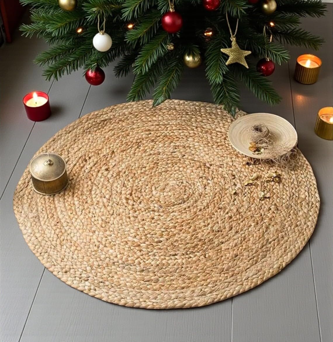 MDS® Pack of 1 Handwoven Braided Jute Area Rug – 4 Feet Round – Natural Reversible for Home Decor, Living Room Doormat Kitchen, Entryway Rug, Jute Burlap Braided Rag, Rustic, Farmhouse (4′ Round)