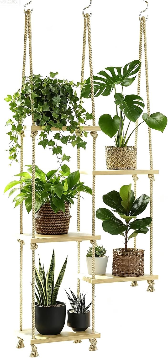 Boho Hanging Plant Stand, Window Shelf for Plants in Living Room, Bedroom, Balcony,Potted Succulent Decorations