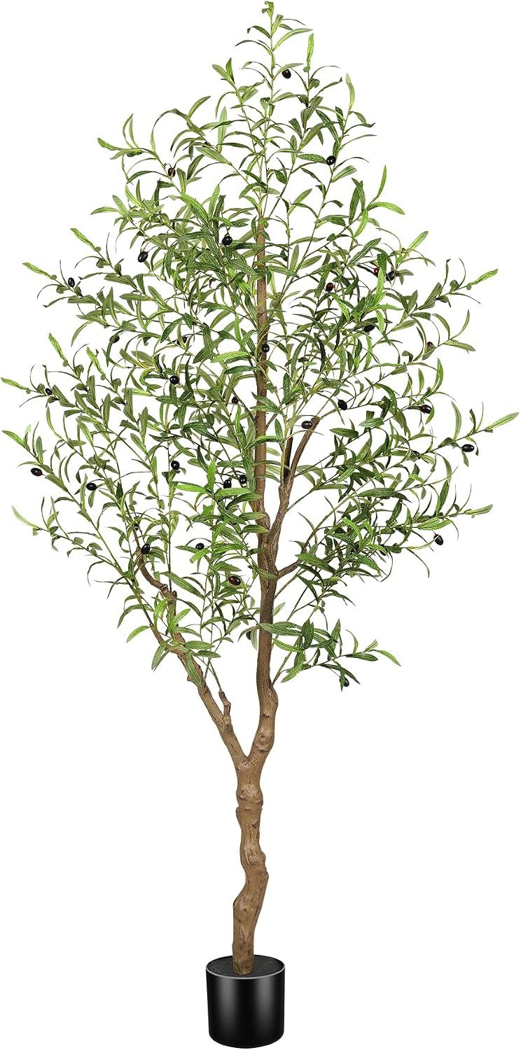 FEELEAD 6FT Faux Olive Tree with Natural Textured Trunk & Lifelike Leaves