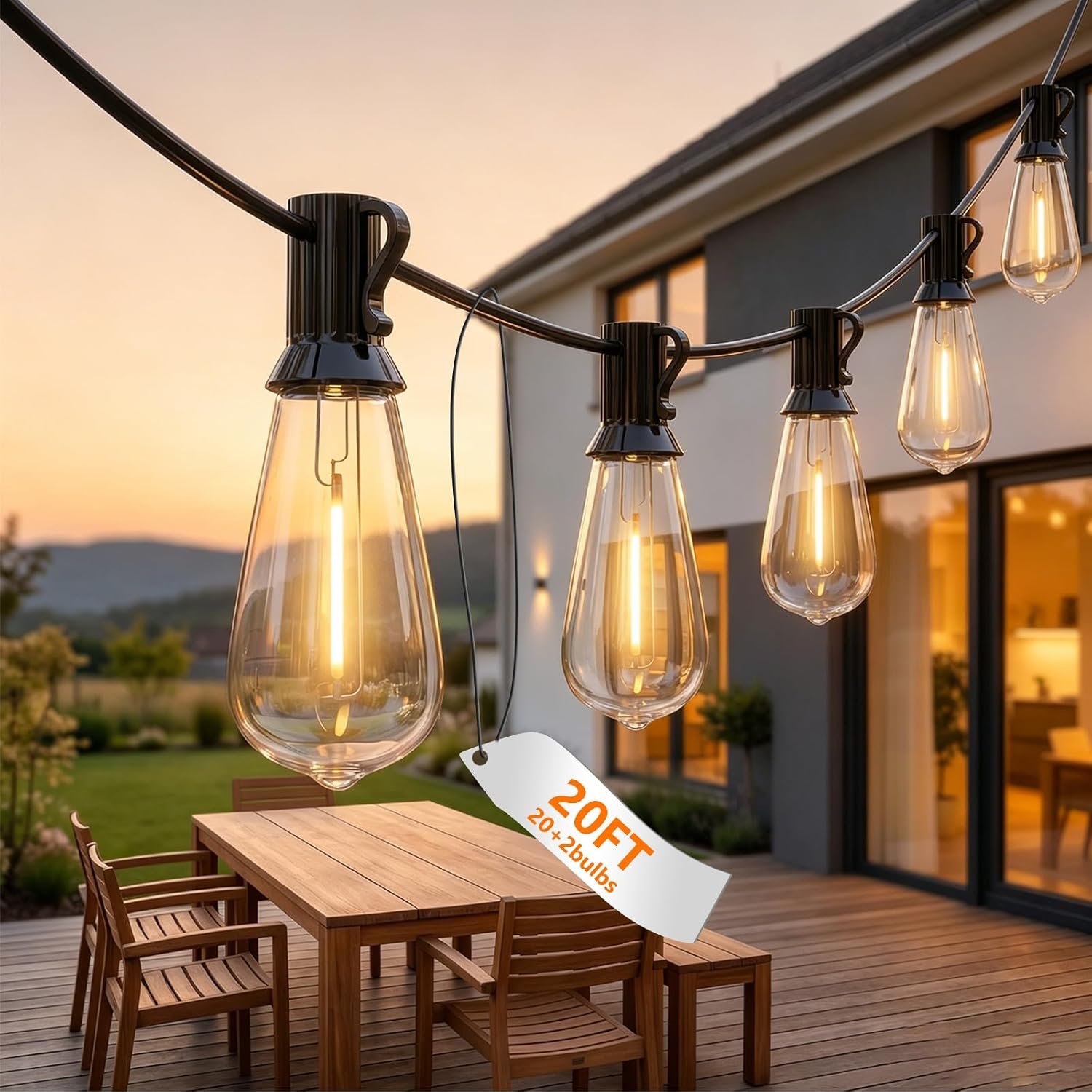 Oviejo 20Ft LED Outdoor String Lights with 22 ST40 LED Shatterproof Bulbs