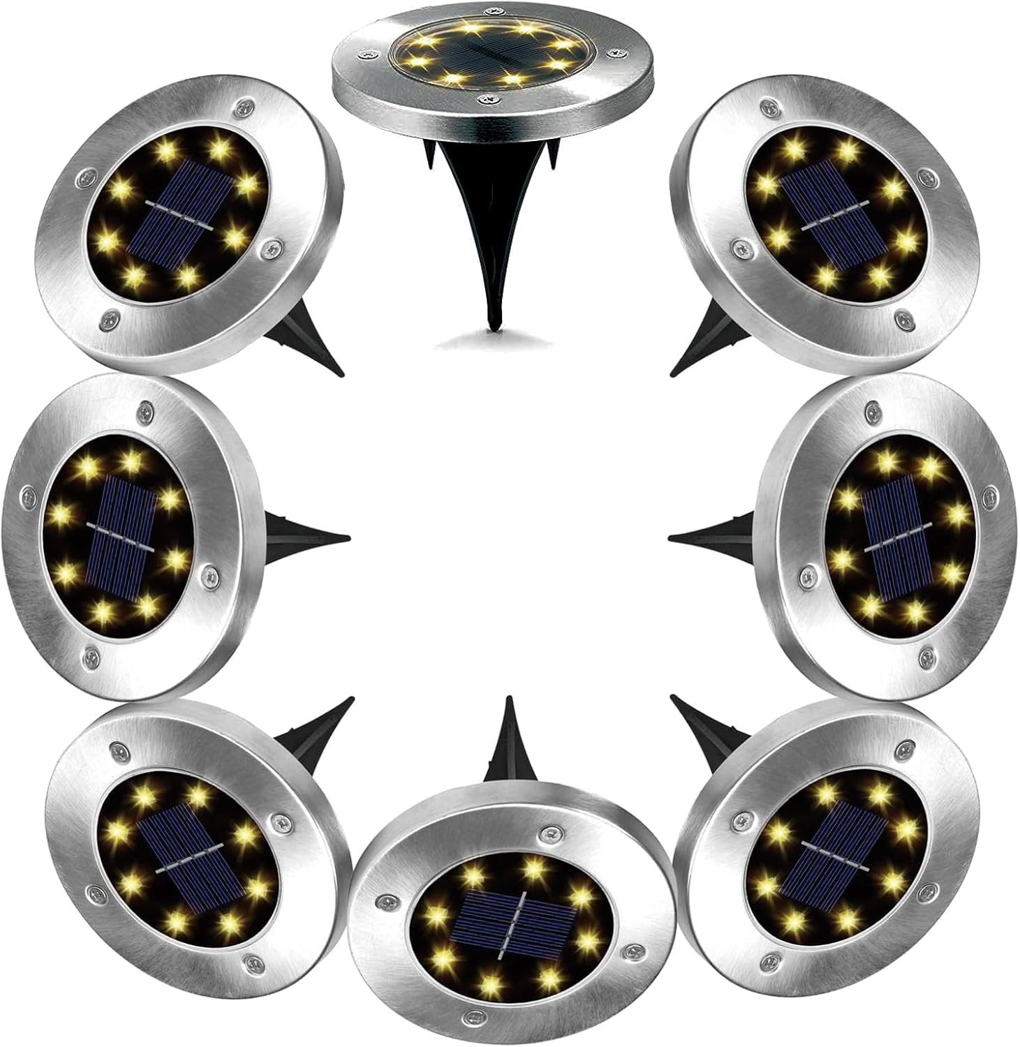 Outdoor Solar Powered In-ground Disk Puck Flat Landscape LED Lights 8 PCS