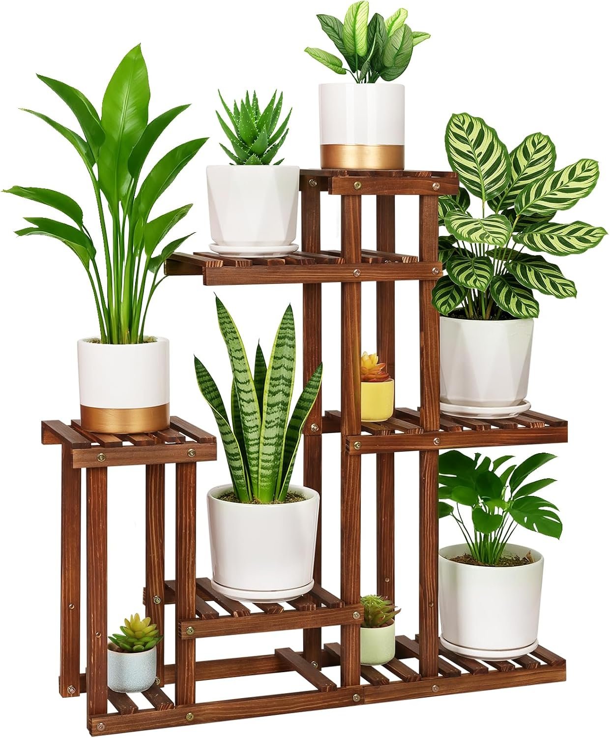 6-Tier Wood Plant Stand Indoor Outdoor Multi Tier Plant Shelf Narrow