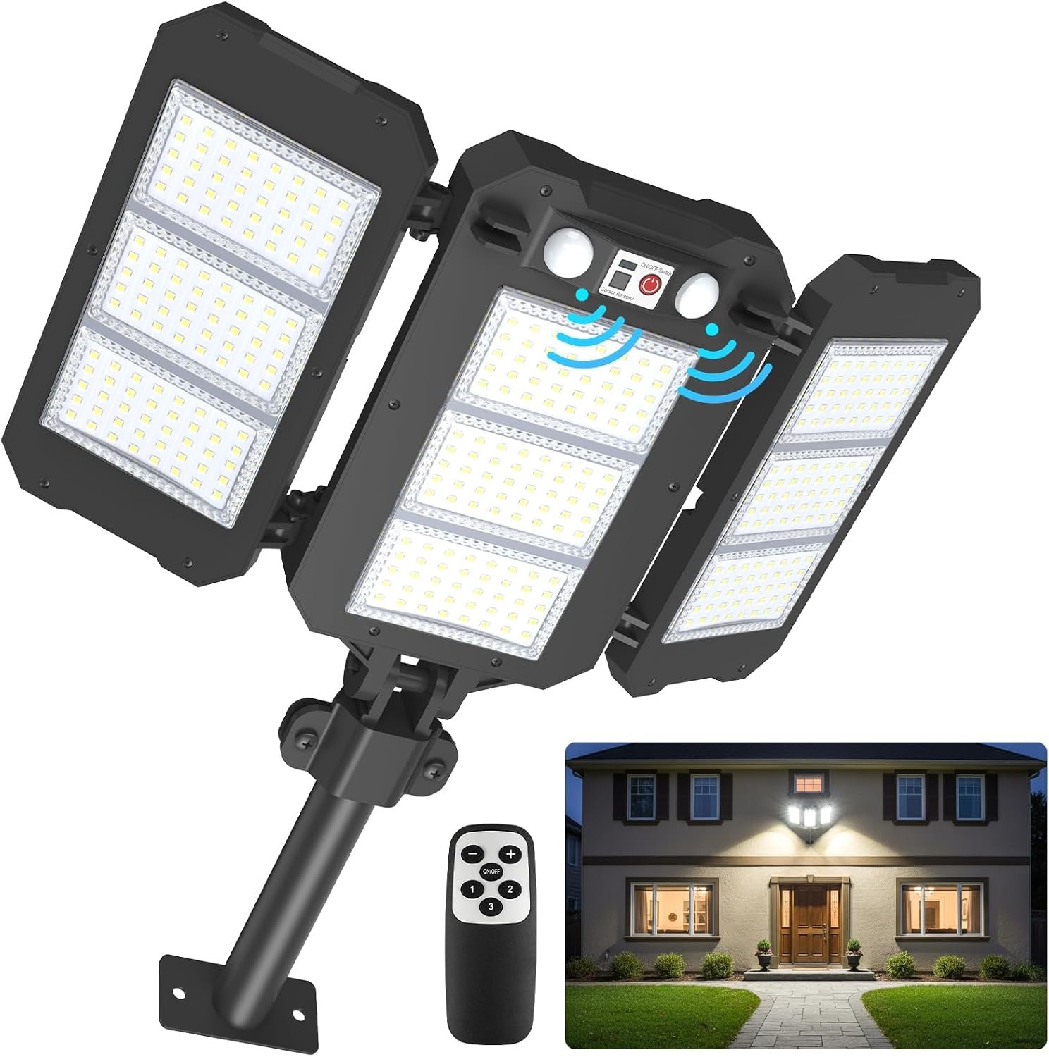 Solar Flood Lights Outdoor, 7000 Lumens Aluminum Arm Motion Sensor Lights