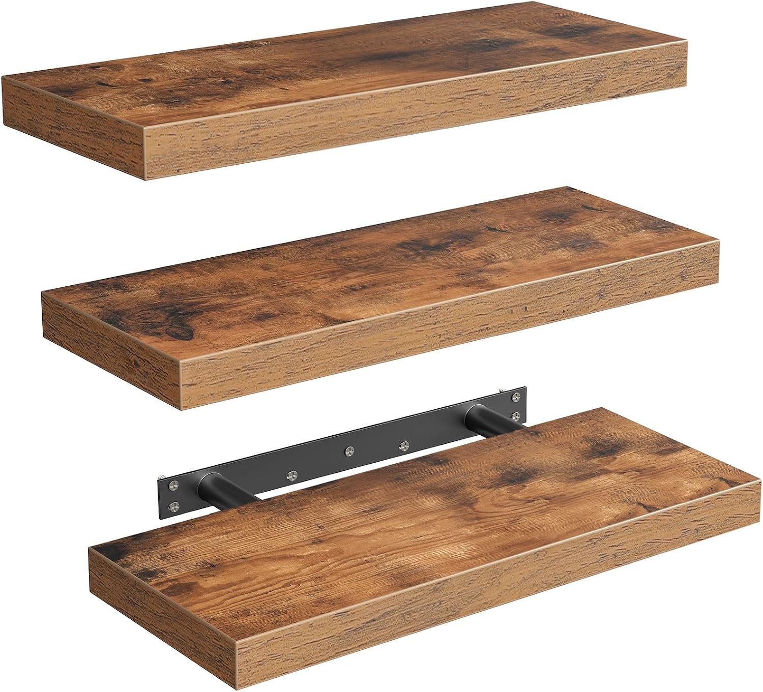 RALGEND Floating Shelves for Wall, 1.5″ Thick Wall Shelf Set of 3 with Invisible Brackets, 15.7L x 7.9W Hanging Shelves Farmhouse Home Decor for Bathroom, Living Room, Bedroom, Rustic Brown 4301BJP3BF