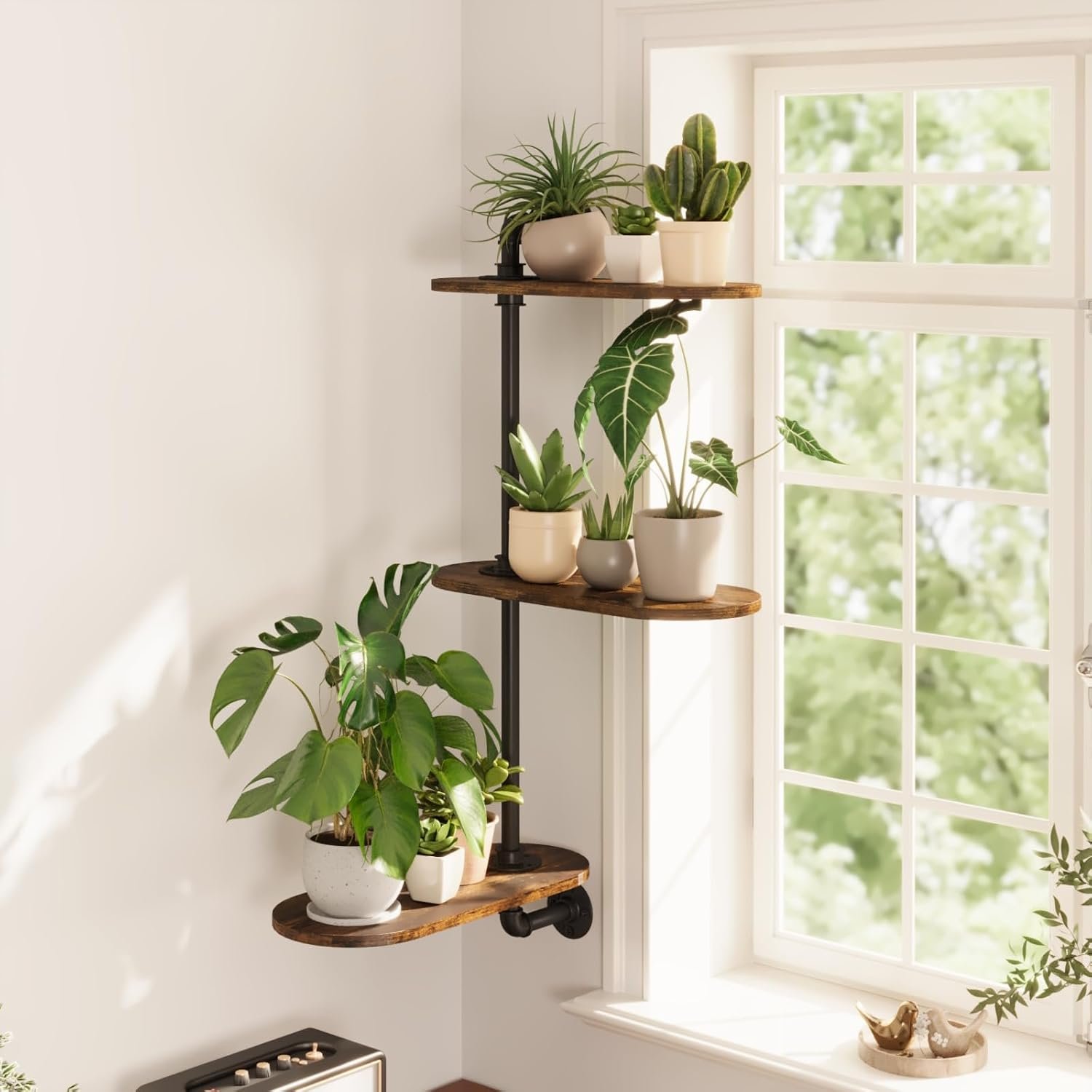 GENTINGBRO Window Plant Shelves 3-Tier Rotating Plant Stand