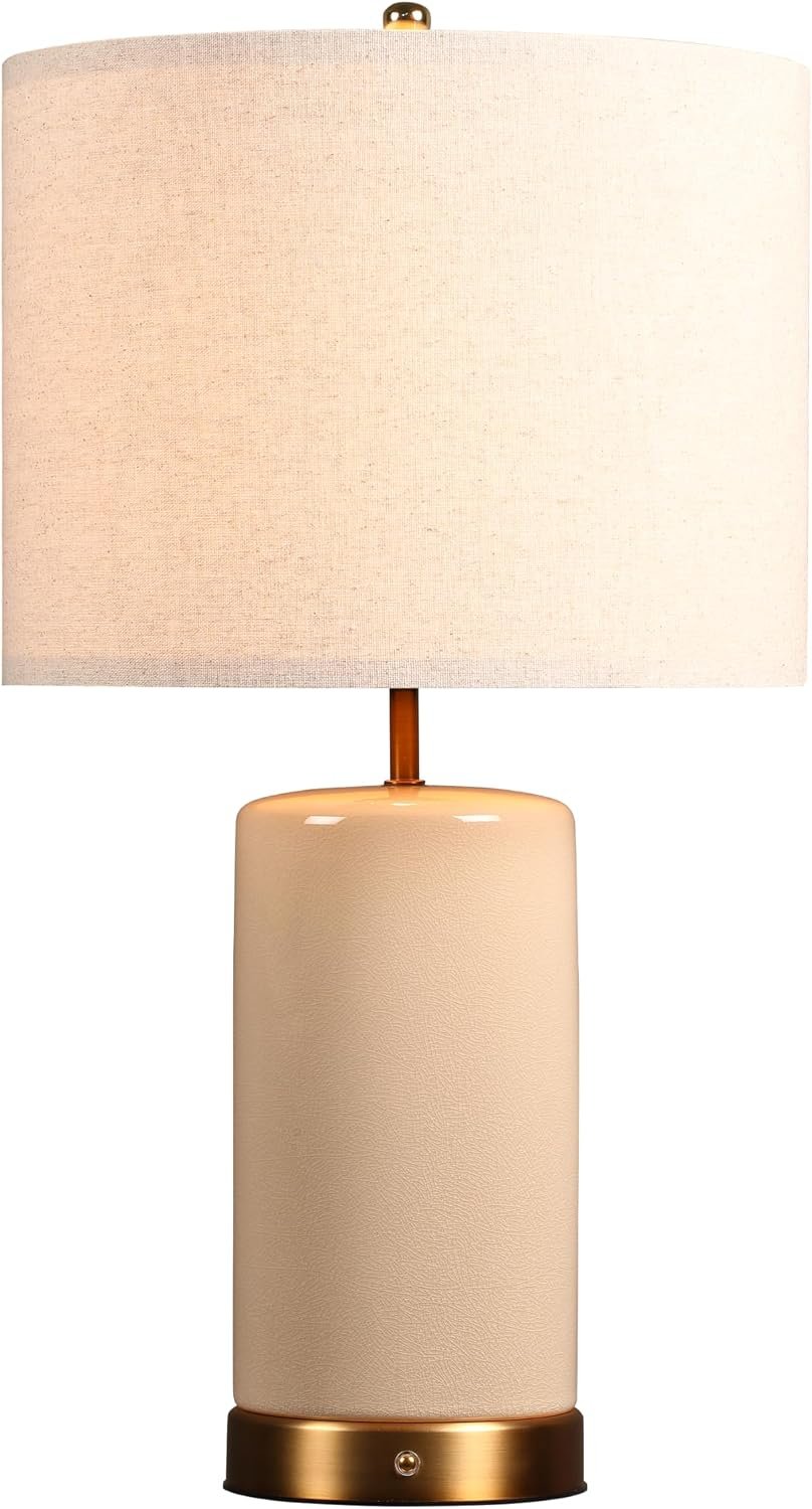 O’Bright Dune – Battery Powered Table Lamp, Rechargeable Cordless Ceramic Lamp, Full-Size 24 Inch Height, 4-Level Dimming, Smart Safety Protection, Type-C Fast Charging, LED Bulb Included, Cream White