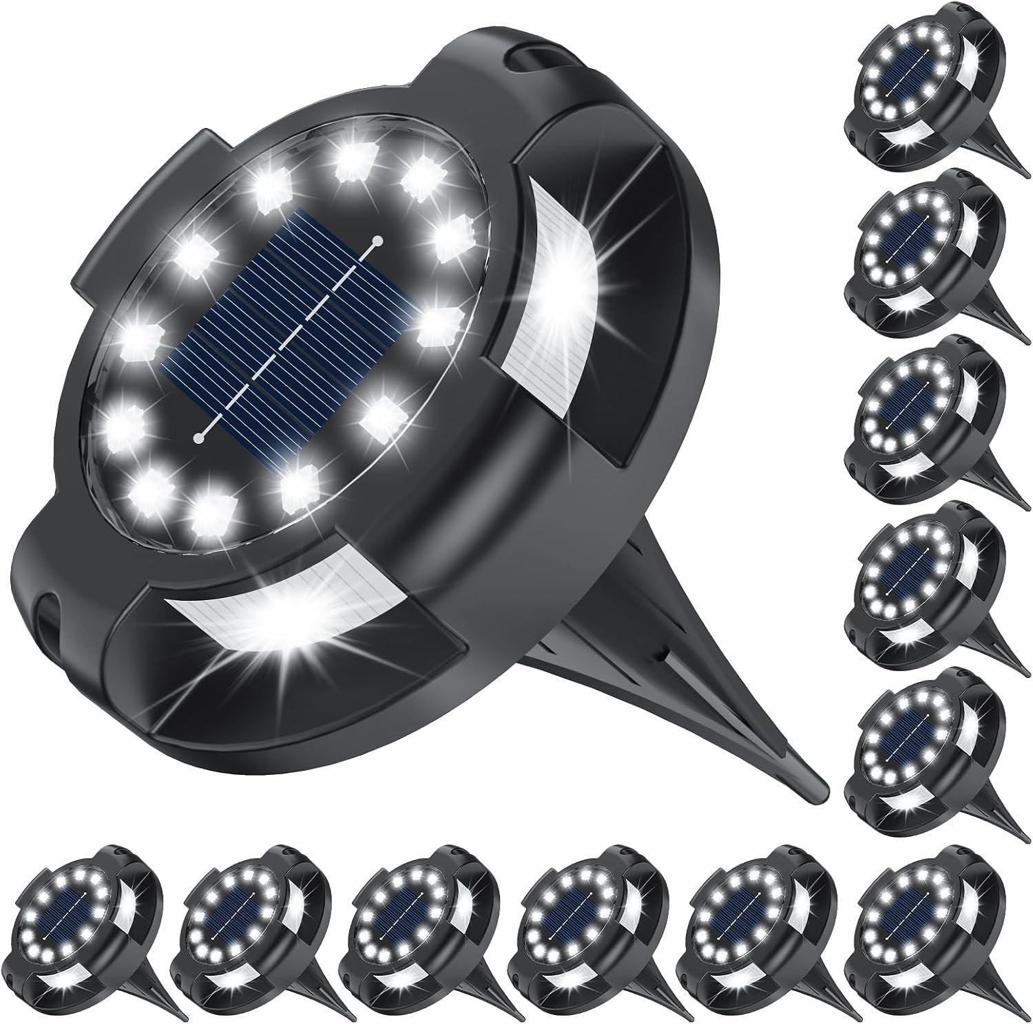 Solar Ground Lights 12 Pack, 4.3″ Bright White 16 LEDs Solar Pathway Lights