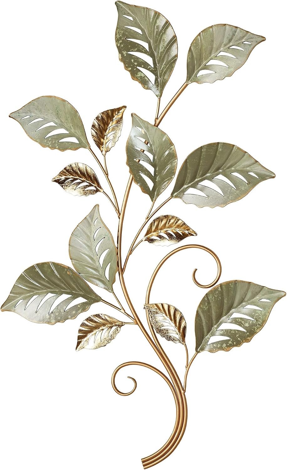 Botanical Green and Metallic Gold Adaira Leaves Metal Wall Art Sculpture