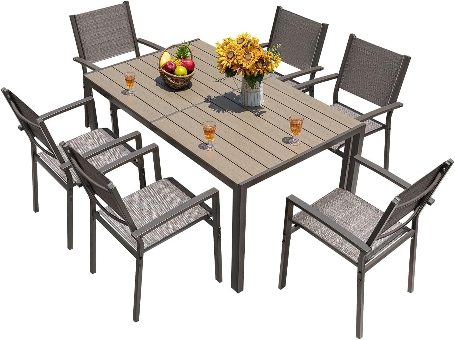 Homall 7-Piece Patio Dining Set, Metal Outdoor Dining Set for 6, Light Grey