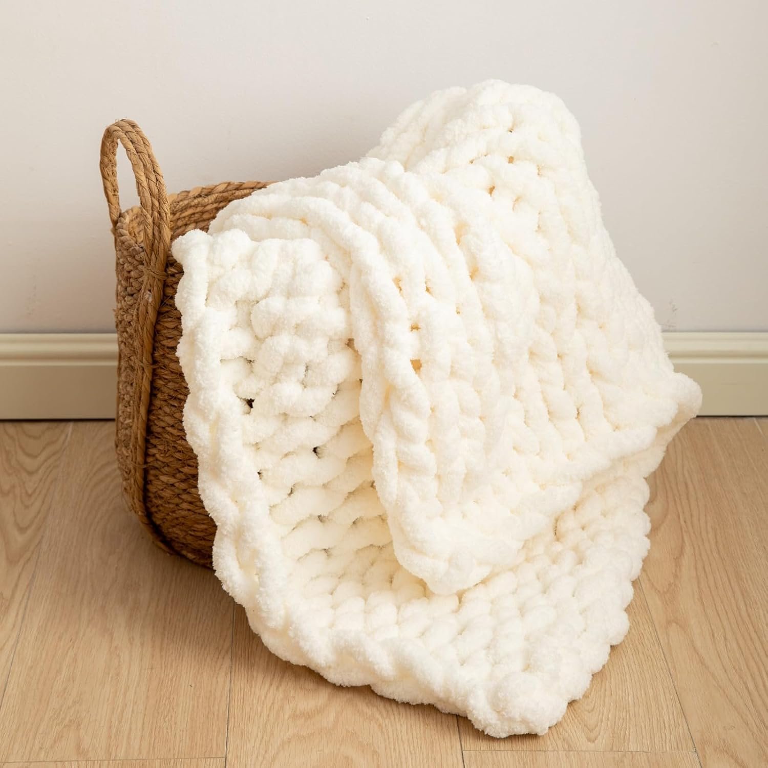 Chunky Knit Blanket Throw for Couch 40″×40″ Cream