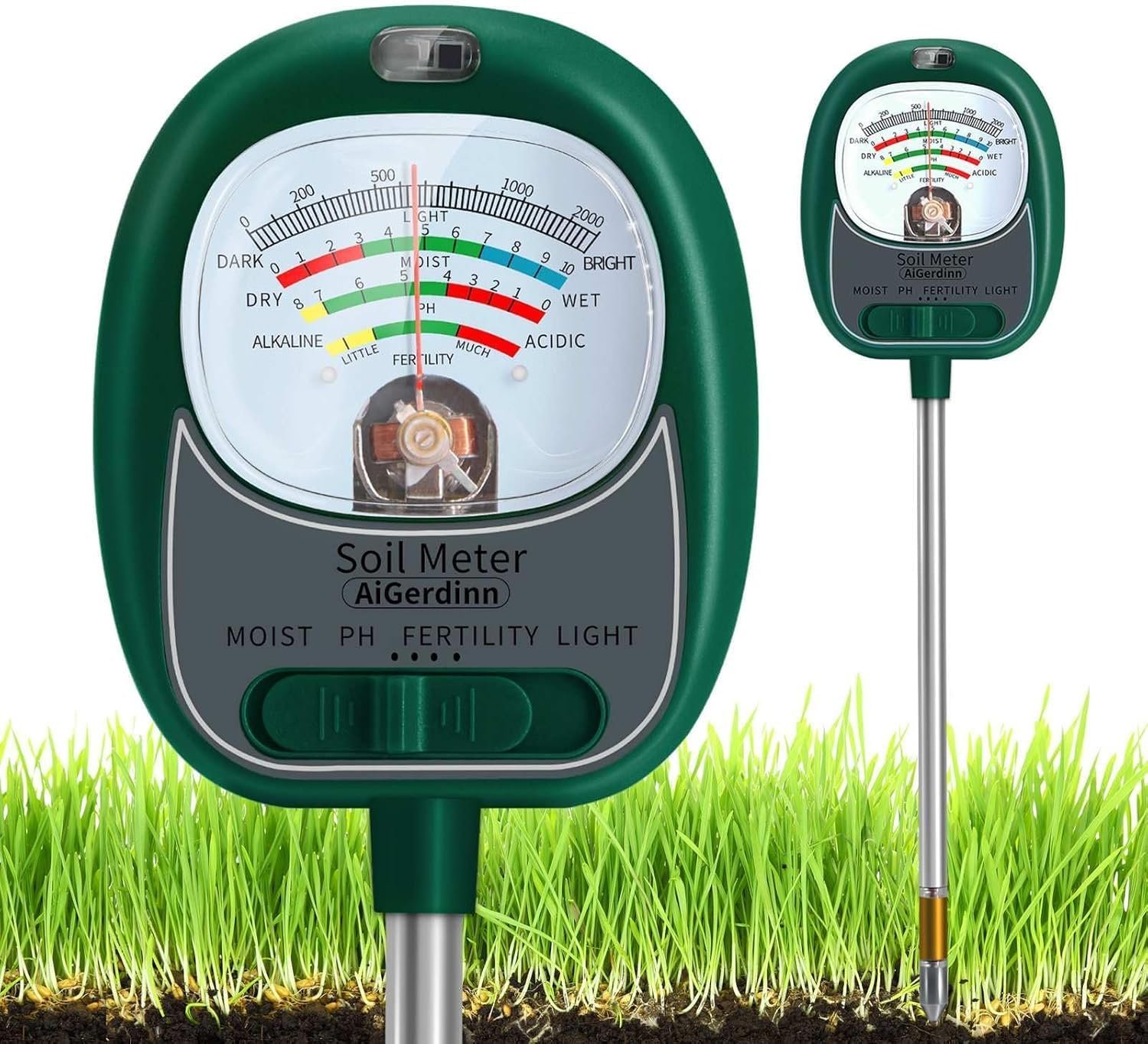 Soil Moisture Meter for Plants, 4-in-1 Soil Tester – pH/Fertility/Sunlight Meter, Large Dial, Indoor/Outdoor Plant Water Monitor, Garden Soil Test Kit for Lawn, Farm, Houseplants