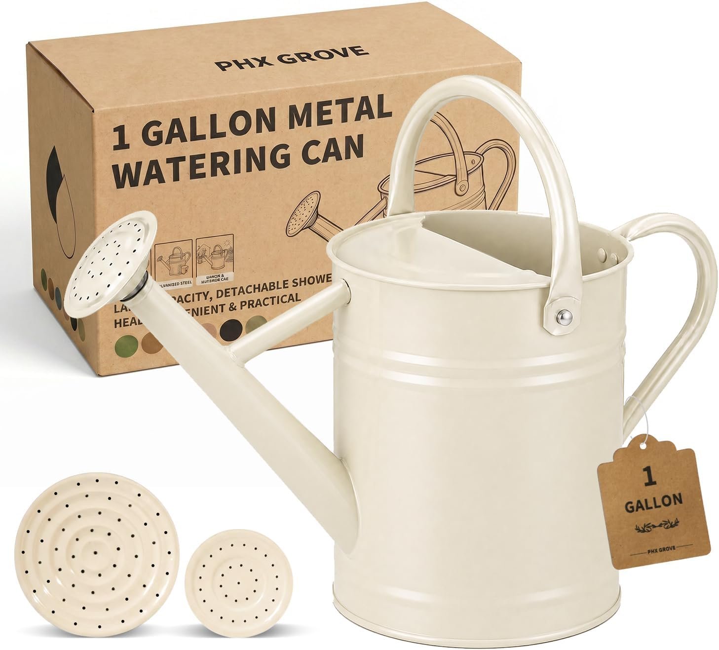 1 Gallon Metal Watering Can for Indoor Outdoor Plants, Warm White