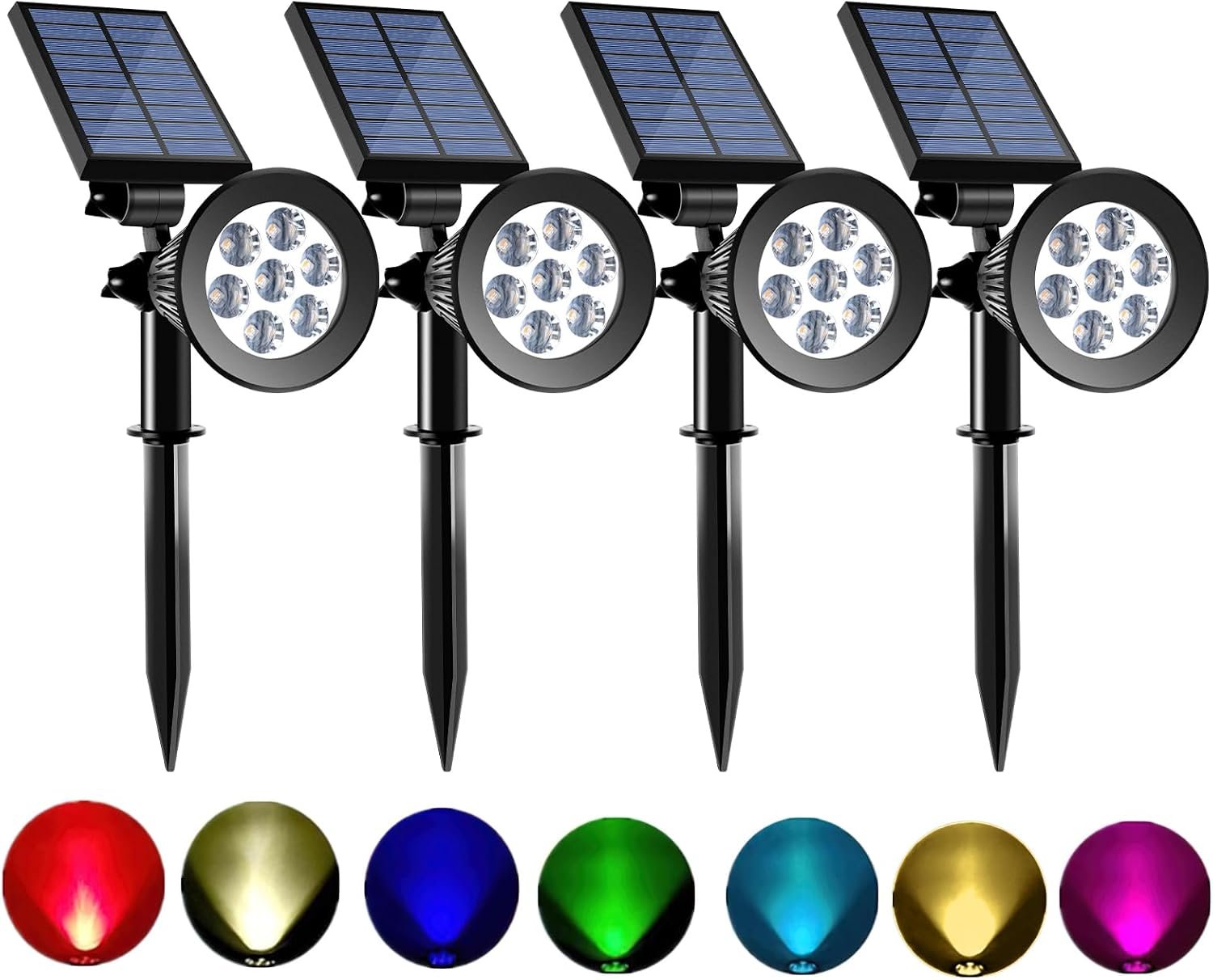 Solar Spot Lights Outdoor Color Changing, 8 Lighting Modes 2-in-1 Solar Lights Outdoor Waterproof, Auto On/Off Multicolor Solar Powered Landscape Spotlights for Garden Patio Yard Pool, 4 Pack