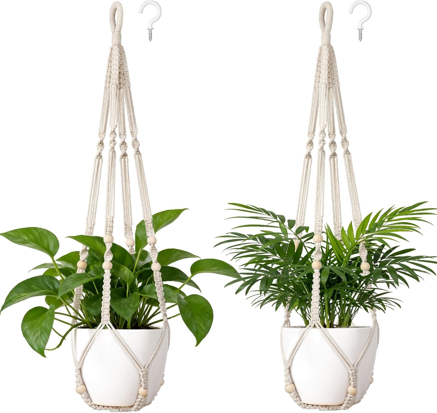 Dahey Set of 2 Macrame Plant Hanger Indoor 35″ Hanging Plant Holder Basket