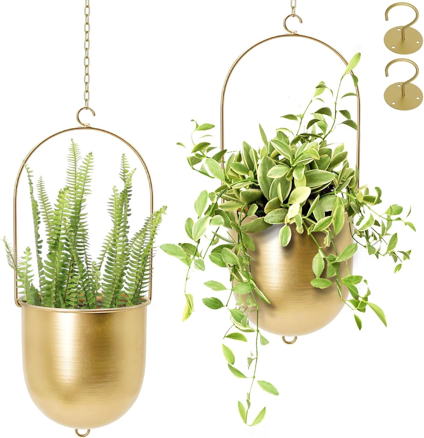 AceList Gold Metal Hanging Planter Set of 2, Wall Plant Holder for Indoor Plants, Boho Hanging Plant Hanger with Adjustable Chain, Modern Hanging Pots for Window Wall Ceiling, No Drip Indoor Planter