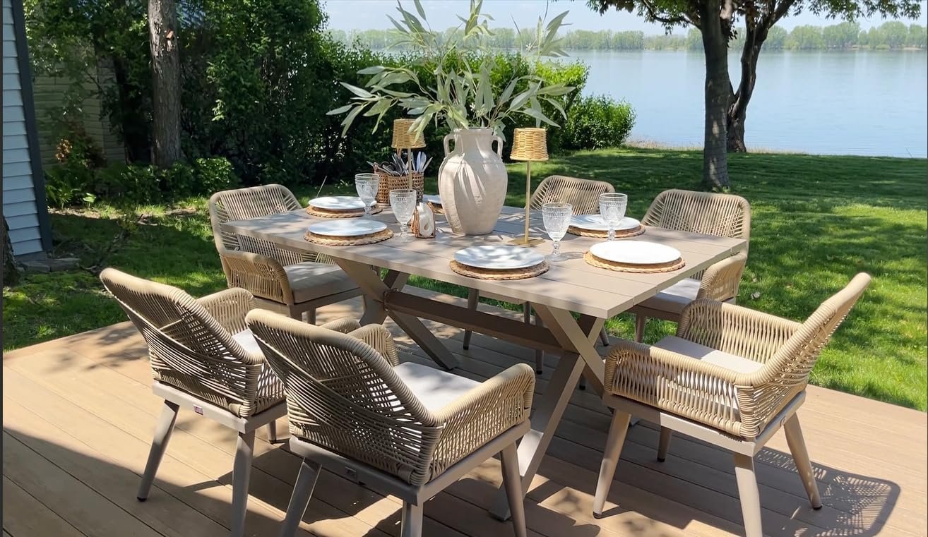 PURPLE LEAF Outdoor Dining Set 7 Pieces Durable Woven PE Rattan Aluminum