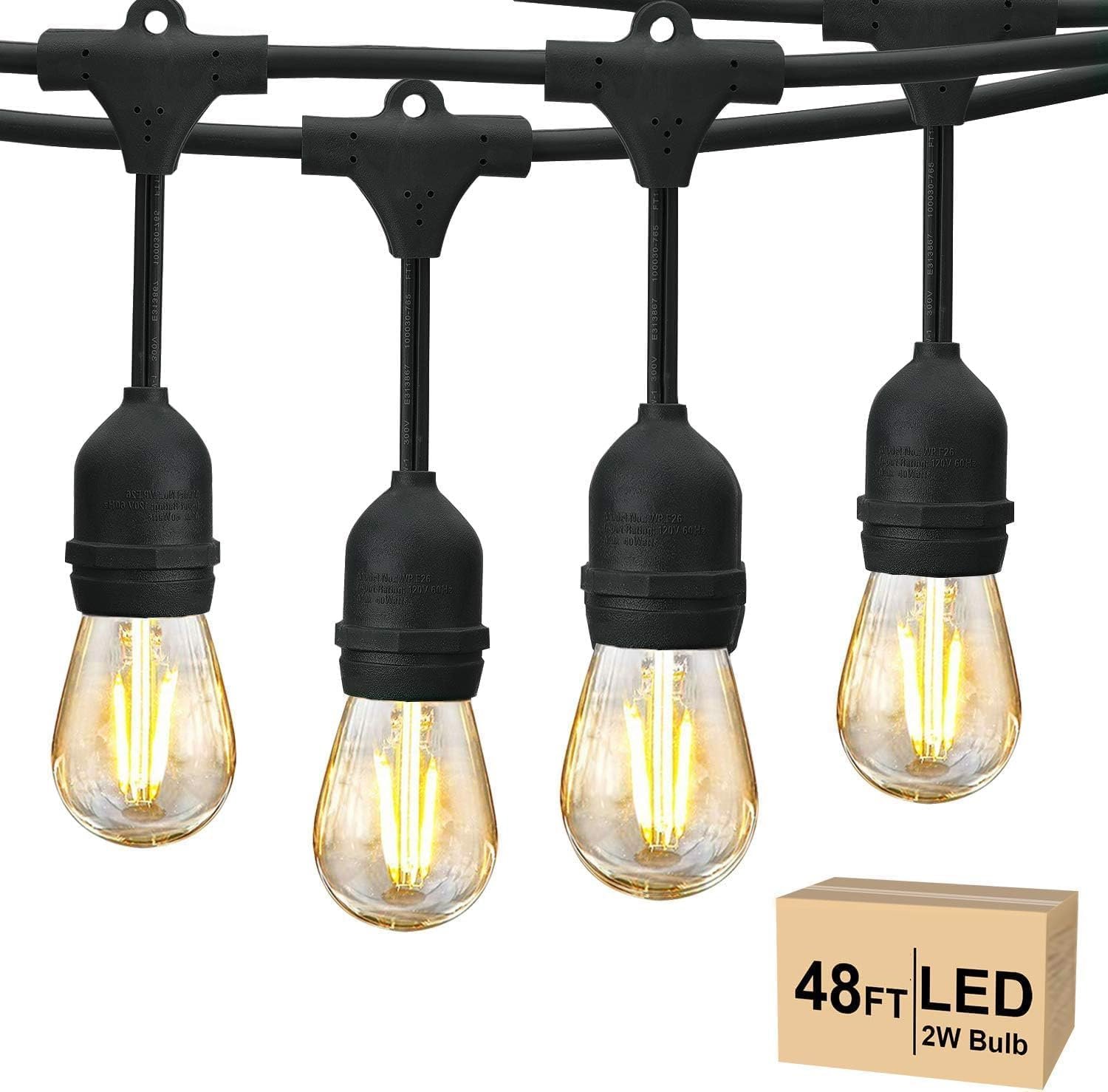 Svater 48 FT Outdoor String Lights 2W Commercial Grade Waterproof S14 ETL