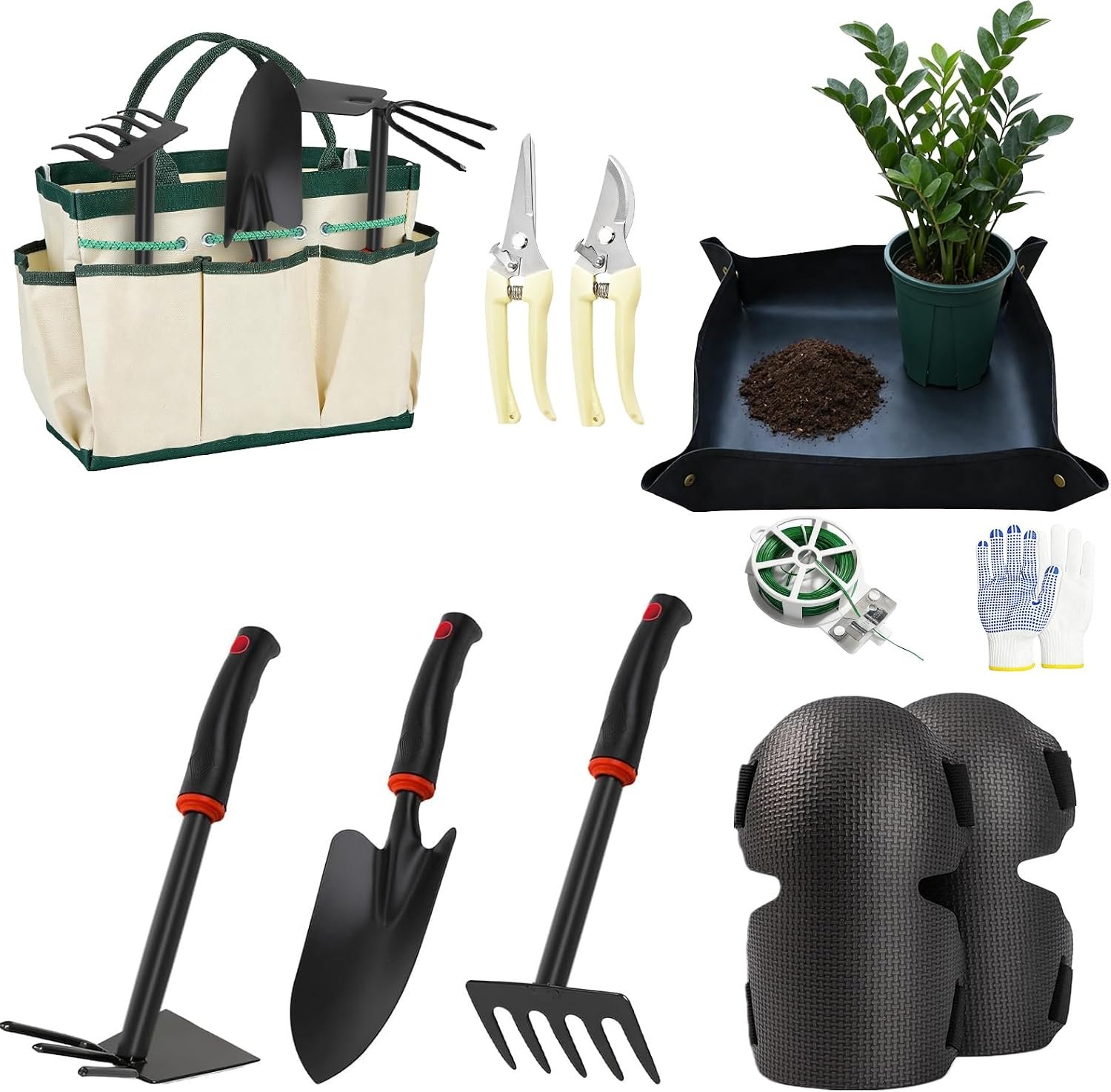 Gardening Tool Set, 10Pc Heavy Duty Garden Kit with Repotting Mat
