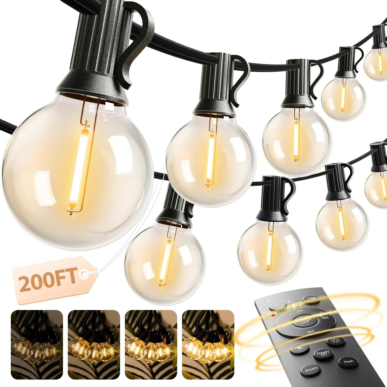addlon Outdoor String Lights 200FT G40 with Remote 108 LED Waterproof Bulbs
