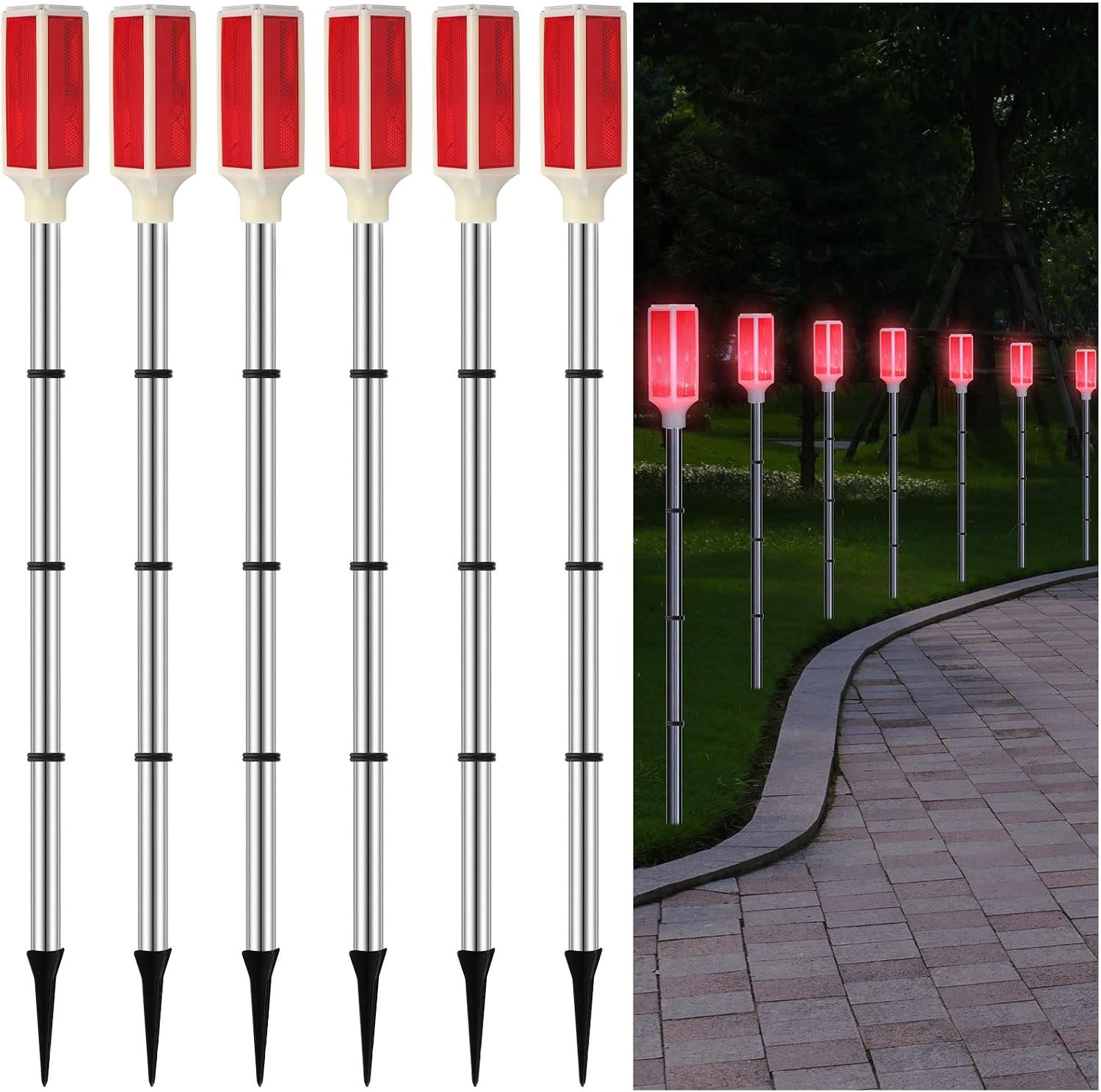 Macarrie 6 Pack Solar Driveway Markers Reflector Lights,37 Inch,Red