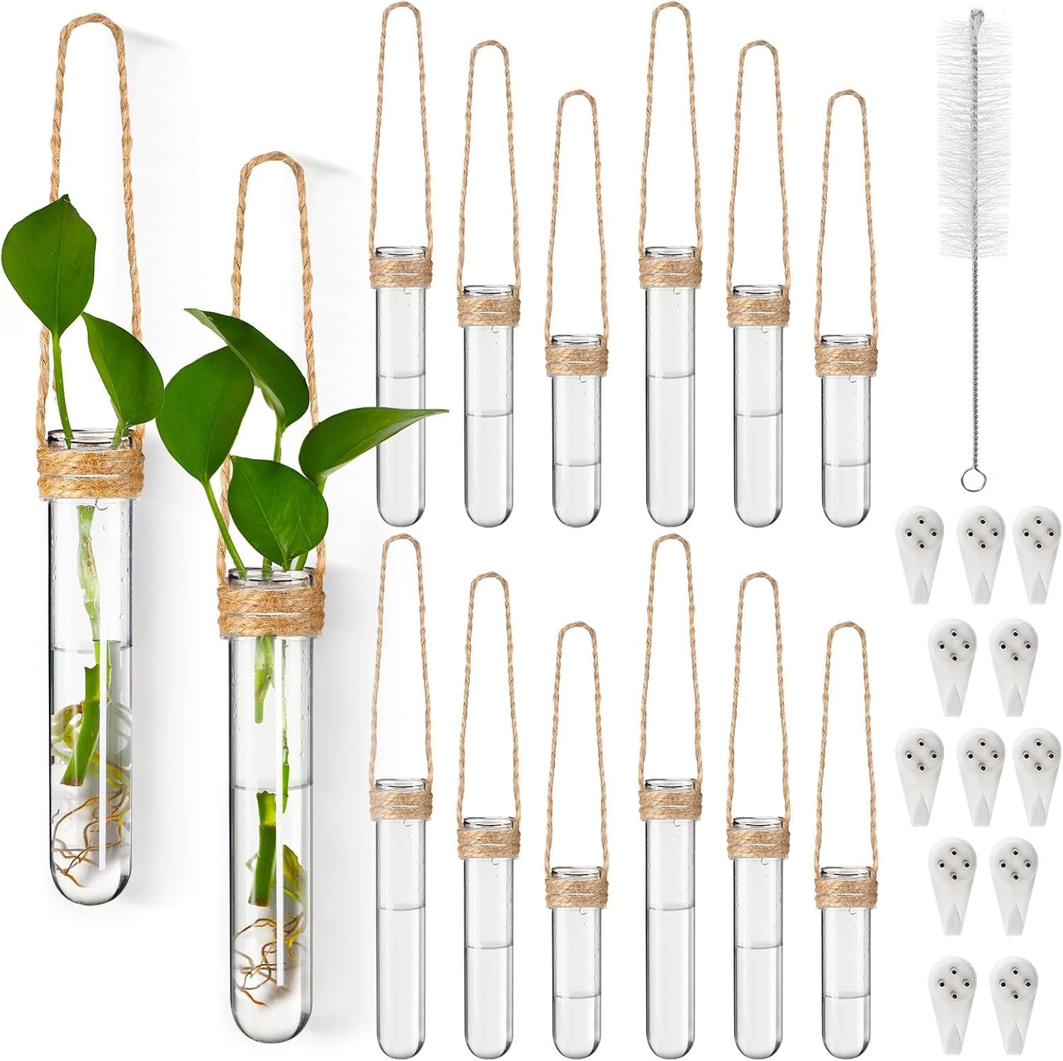 Baderke 12 Pack Wall Hanging Propagation Station Plastic Test Tubes Planters Wall Terrarium for Home Office Plant Hanger Flower Vases Hydroponic Cuttings Office Garden Flowers Walls Decor Lover Gift