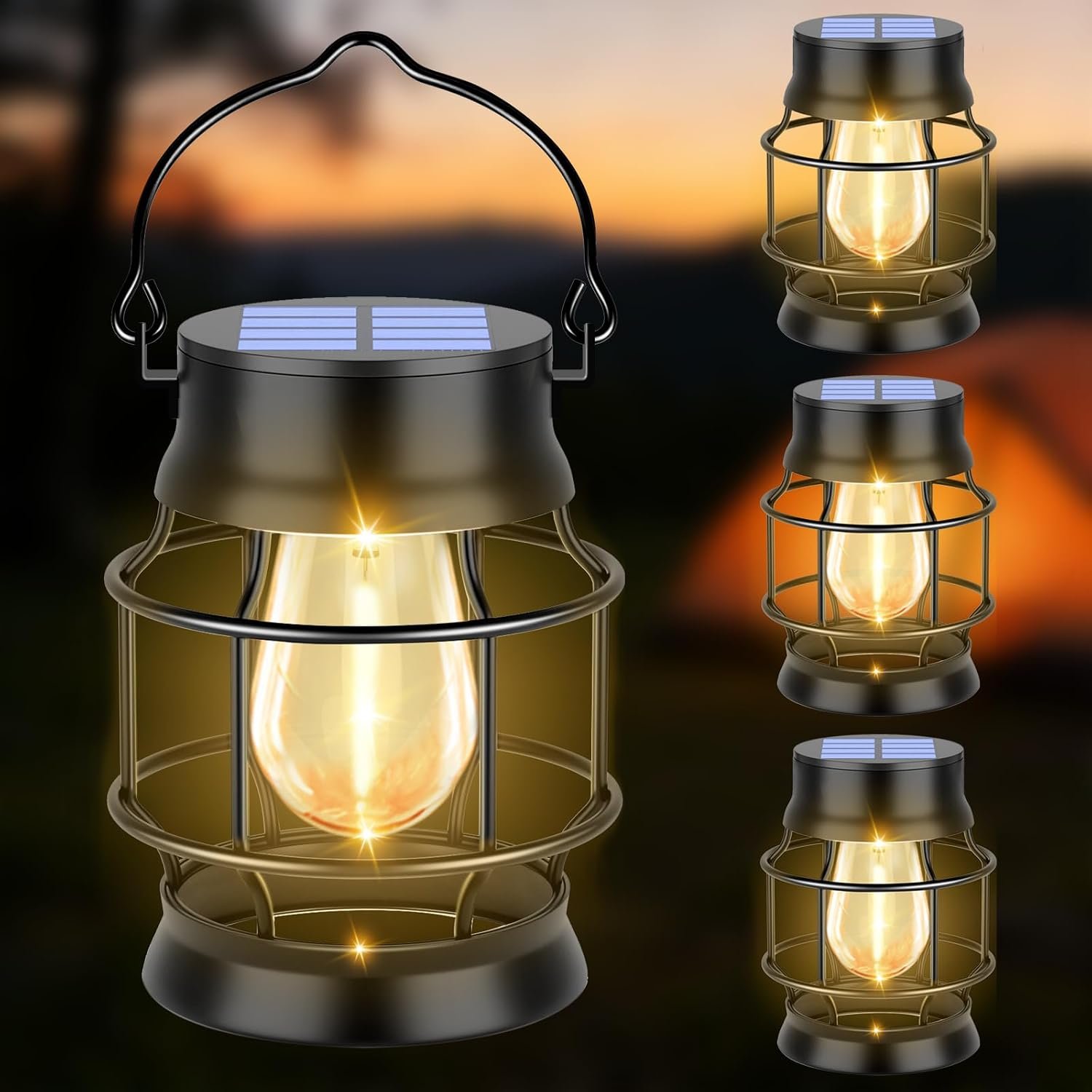 TomCare Metal Solar Lanterns Outdoor, Hanging Lights, 4 Pack, Warm White