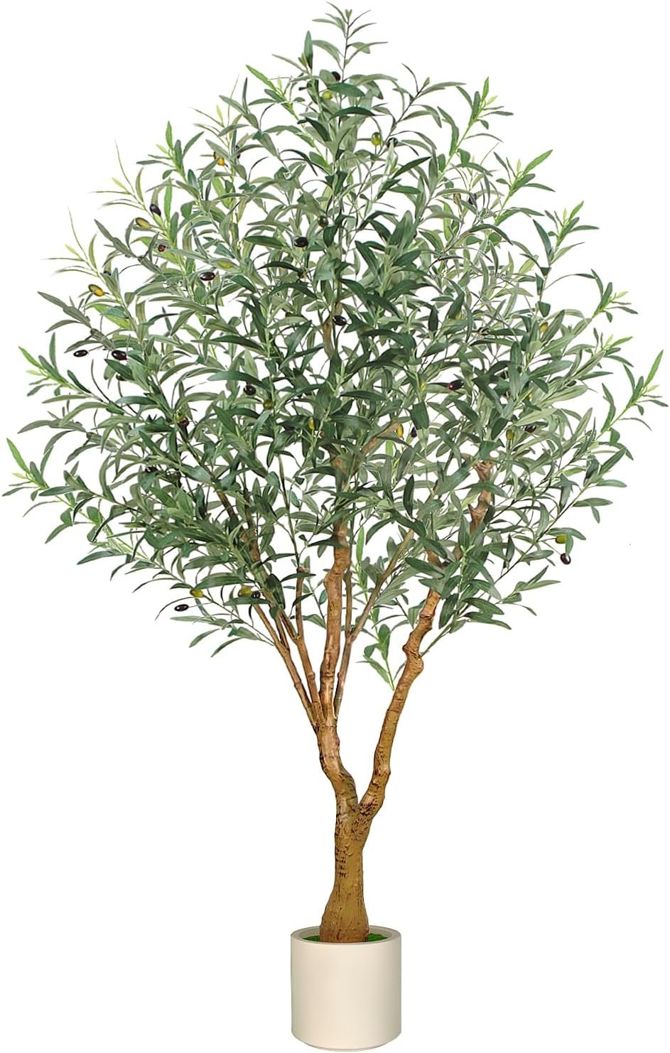 Olive Trees Artificial Indoor, 6FT Faux Olive Tree with White Tall Planter, Full Lush Artificial Plants with Large Olive Branches and Lifelike Fruits for Home Office Decor