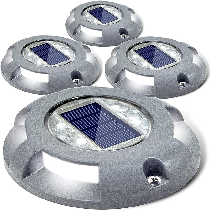 SIEDiNLAR Solar Deck Lights Outdoor LED Driveway Dock Lights, 4 Pack, White