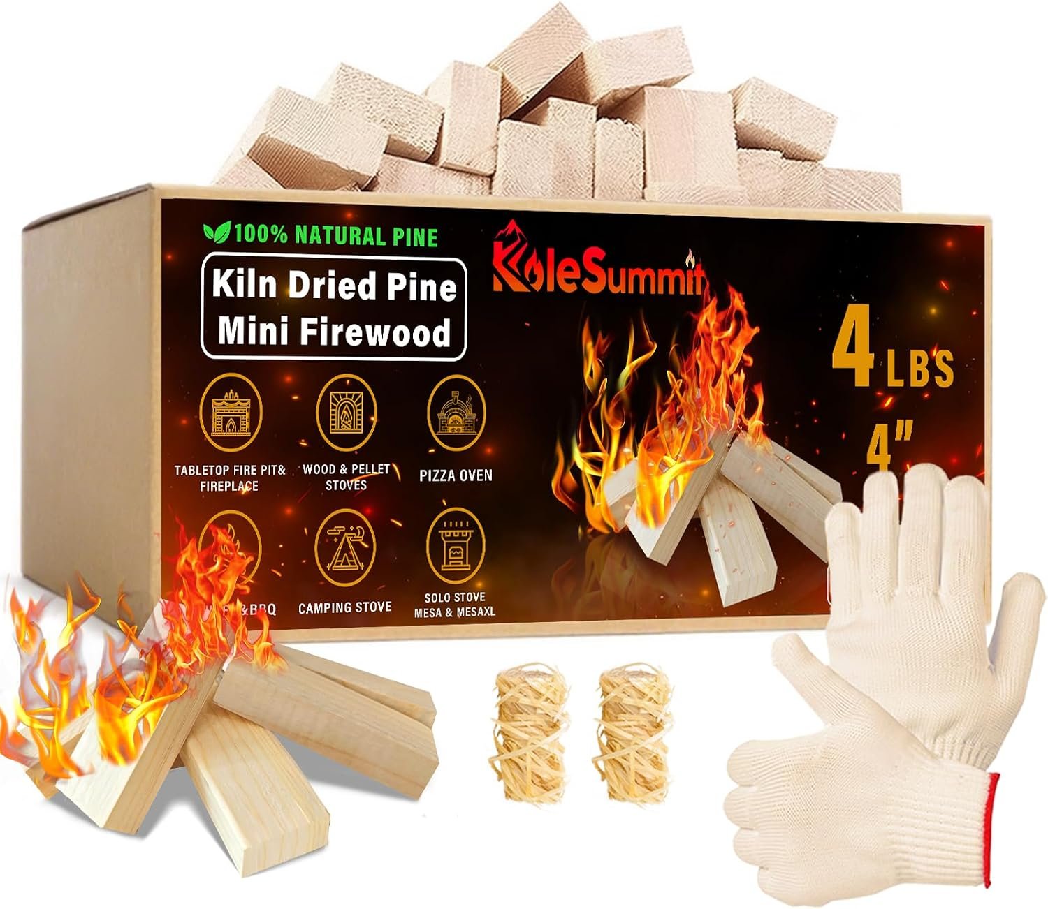 Mini Firewood 4 Inch Kiln Dried Pine for Tabletop Fire Pit 4 lb