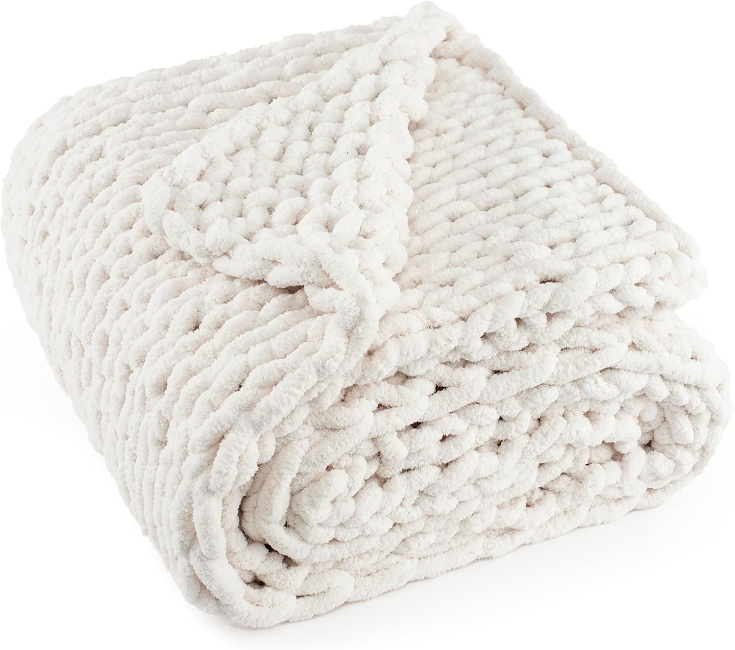 Chunky Knit Throw Blanket 50×60, 100% Handmade Chenille Yarn