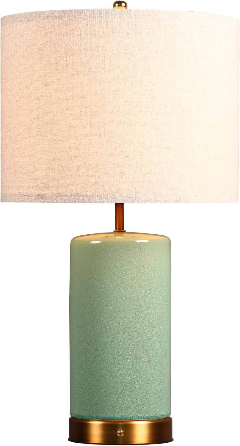 O’Bright Dune – Battery Powered Table Lamp, Rechargeable Cordless Ceramic Lamp, Full-Size 24 Inch Height, 4-Level Dimming, Smart Safety Protection, Type-C Fast Charging, LED Bulb Included, Sage Green