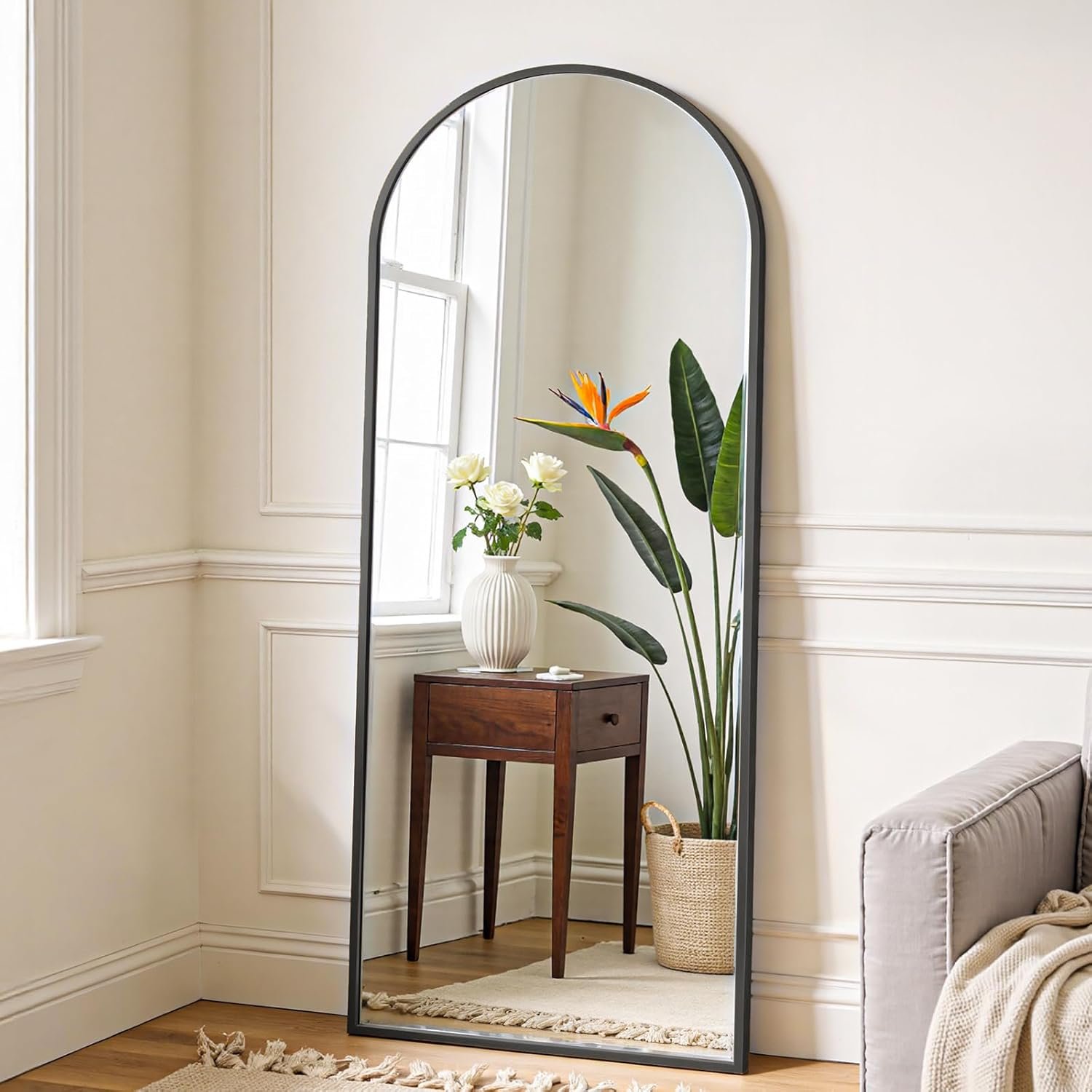 OLIXIS Arched Full Length Mirror with Stand, 60″x16″ Full Body Mirror