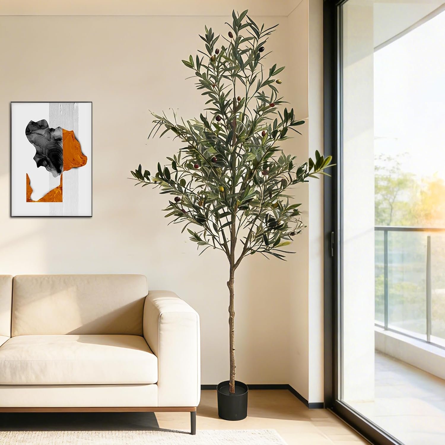 EXTRAEASY 6ft Artificial Olive Tree Indoor, Realistic Fake Olive Tree with Lifelike Fruits, Faux Tall Plant for Home Office Cafe Hotel Commercial Living Room Corner Decor