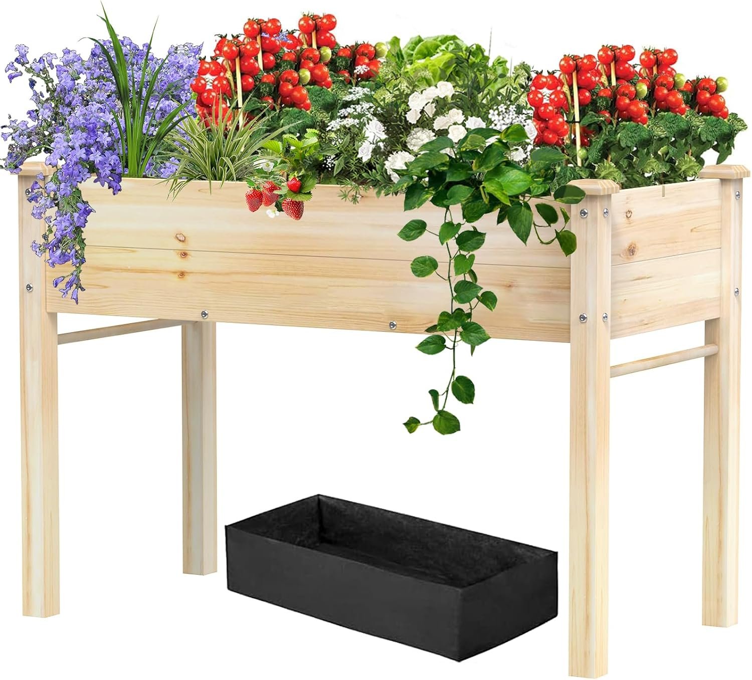 Elevated Wooden Raised Garden Bed with Legs, Reinforced Large Planter Box