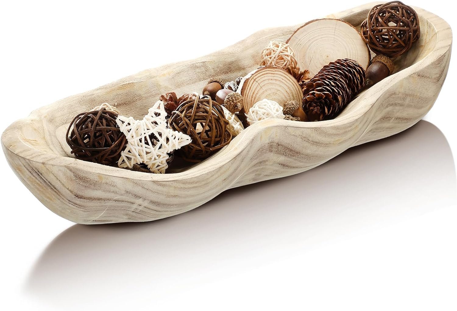Nuogo 16 Inch Wooden Wavy Edge Dough Bowl Supplies, Light Wood Color