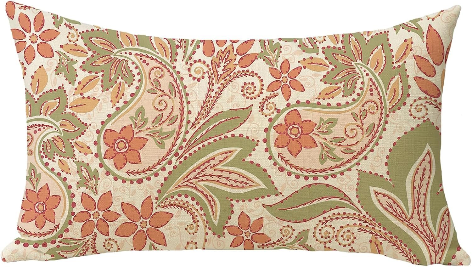 Boho Paisley Floral Lumbar Decorative Throw Pillow Cover 12 x 20