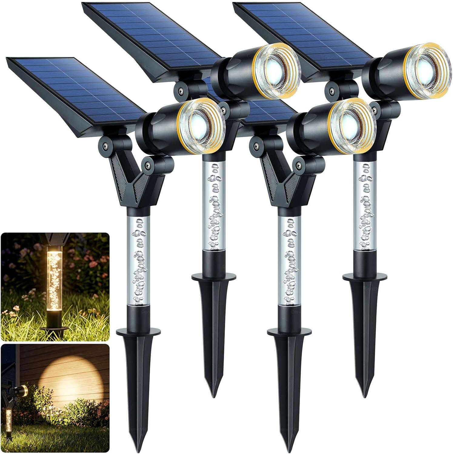 DenicMic Solar Spot Lights Outdoor Waterproof Warm Lens LED 4 Pack