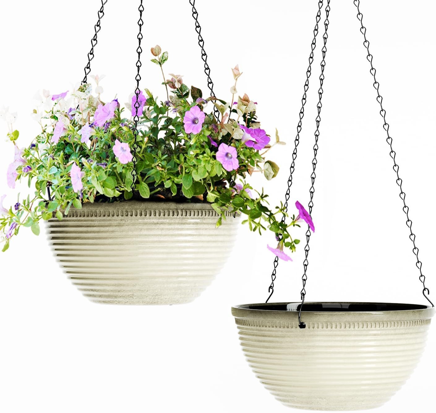 10Inch Hanging Planters Outdoor Indoor, Glazed Hanging Basket with Drainage
