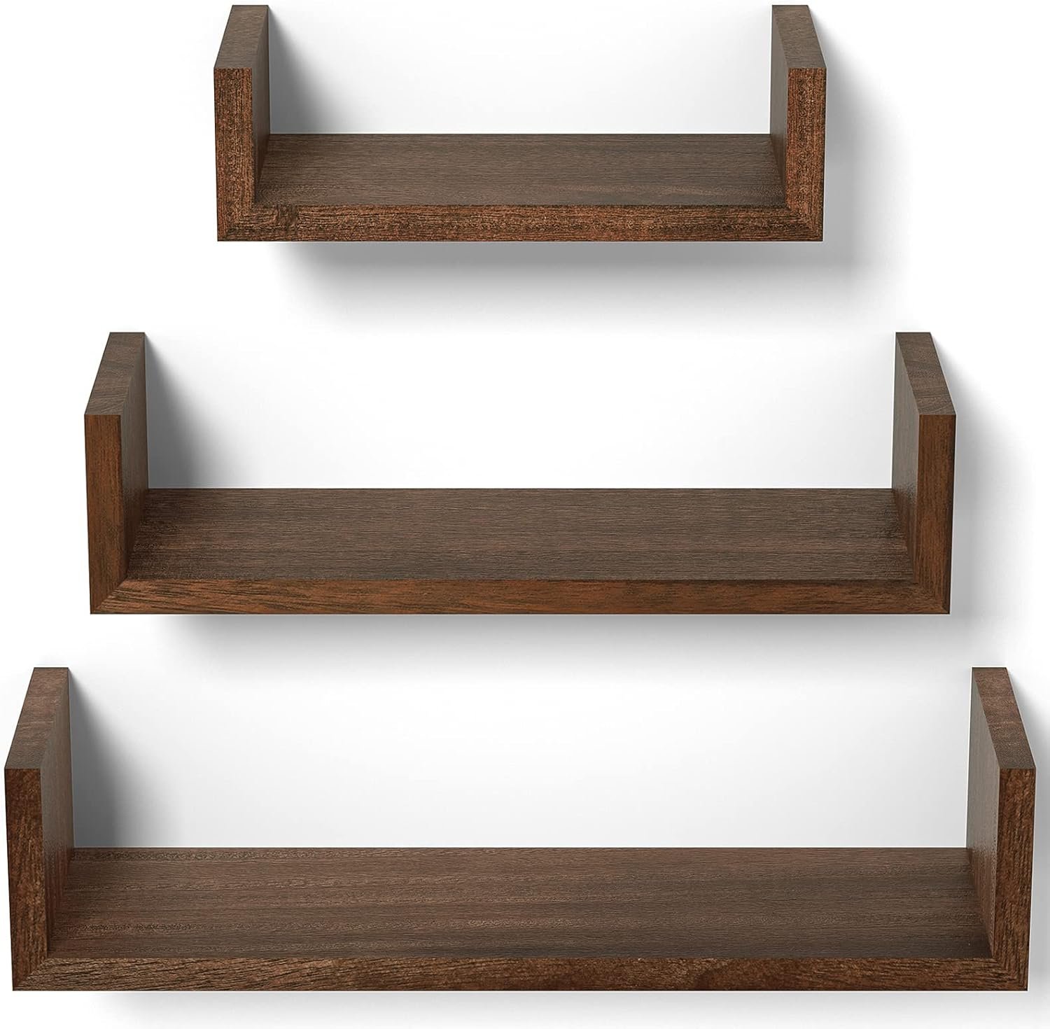 SRIWATANA Dark Brown Floating Shelves, Set of 3 Wood Wall Mounted Shelves