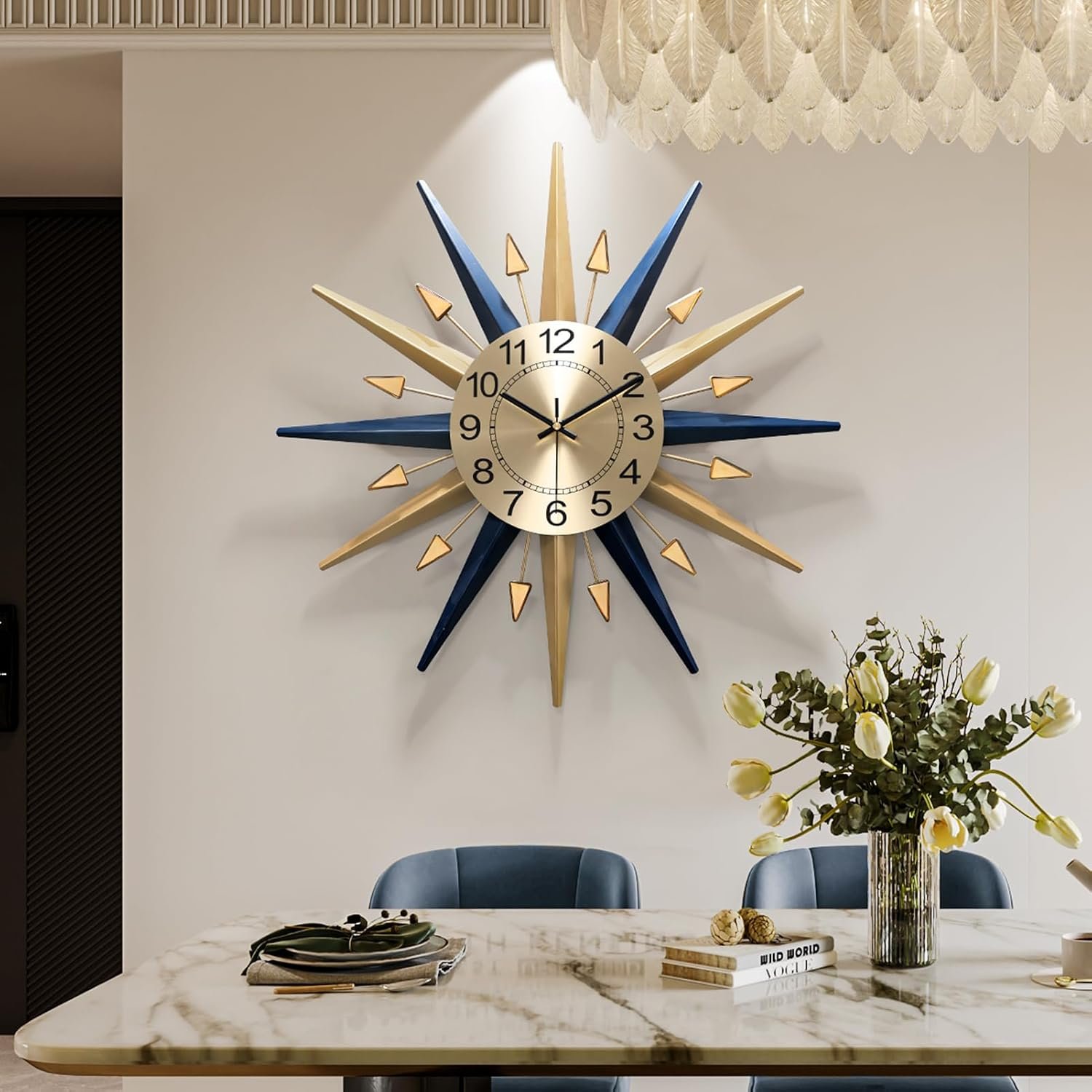 Starburst Large Wall Clock,Mid Century Decorative Wall Clock