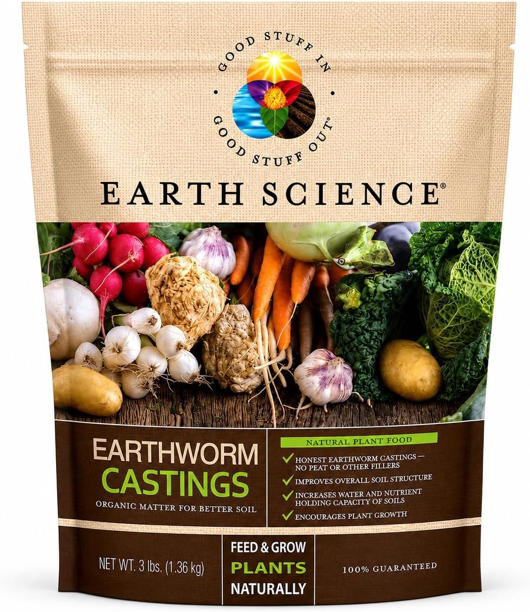 Earth Science Earthworm Castings – 3 lb—Premium Plant Fertilizer for Indoor & Outdoor Plants – Soil Enhancer for Vegetable Gardens