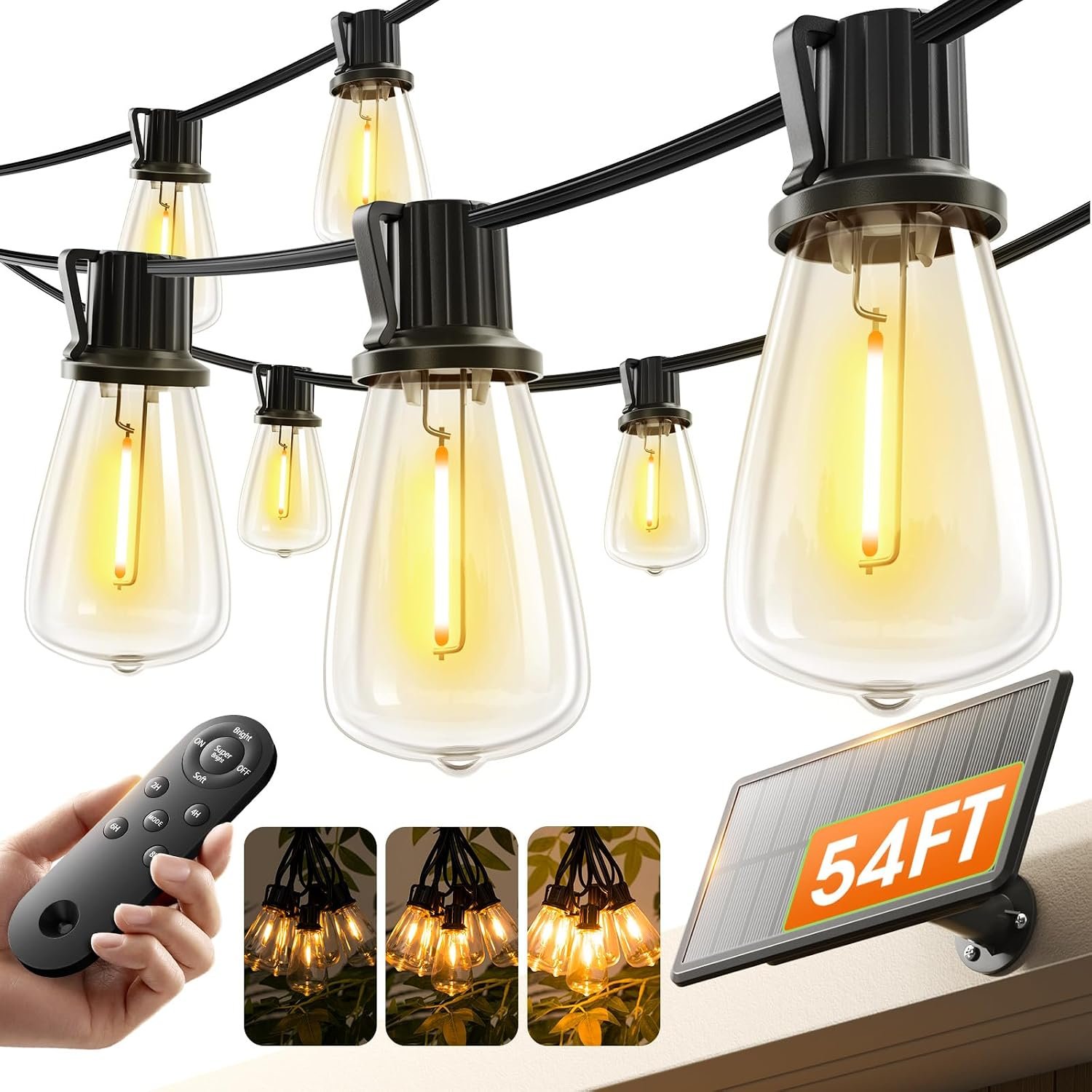 KYY 54FT Solar String Lights Outdoor Waterproof with USB Charging & Remote
