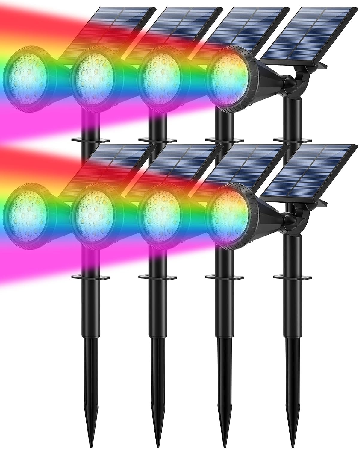 Tadyreal Solar Lights Outdoor Waterproof Color Changing 180° Adjustable RGB Solar Powered Landscape Spot Lights for Yard 7 Lighting Modes Solar Spotlights for Pathway Garden Outside (8 Pack)