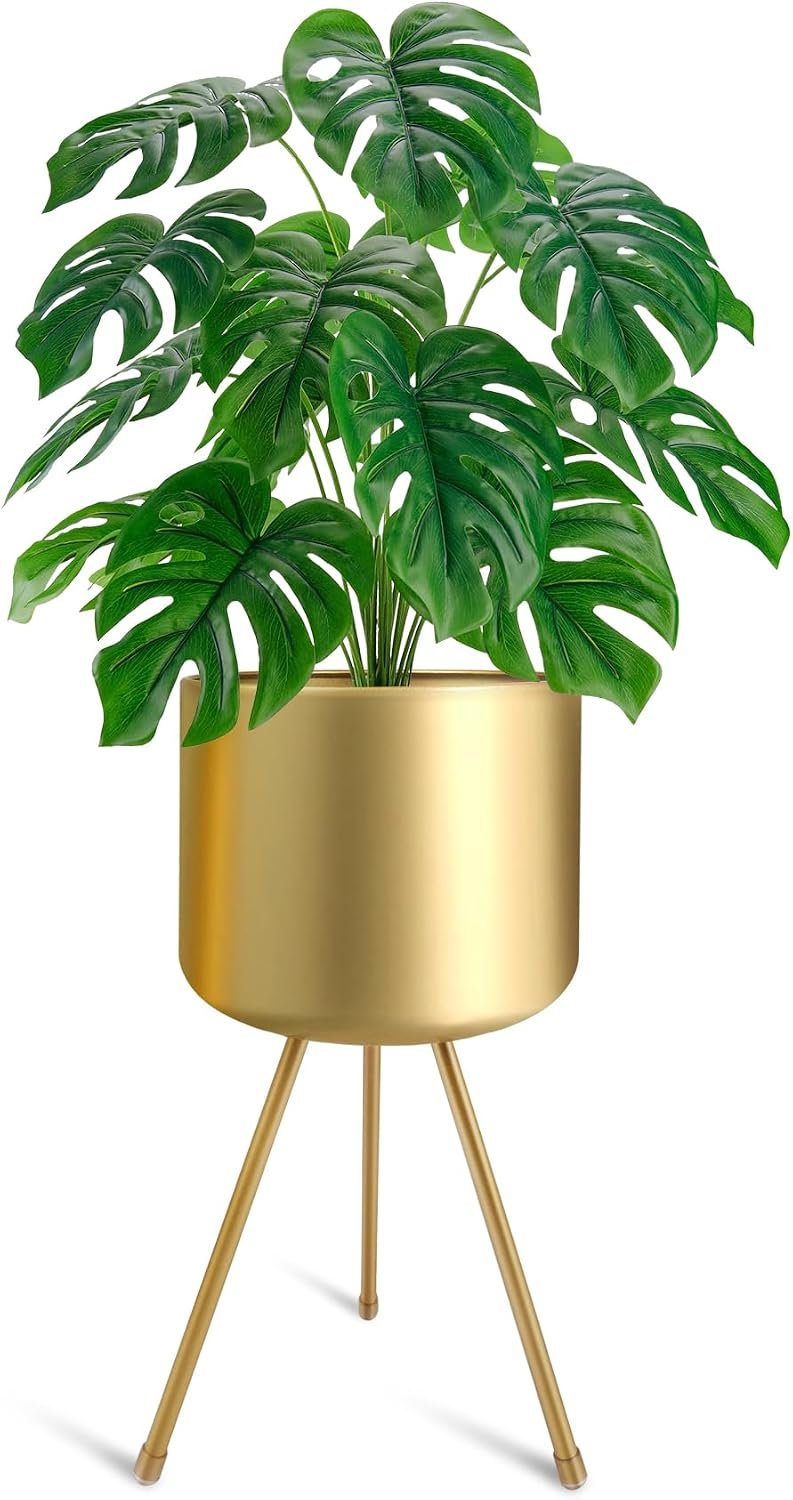 Mid-Century Metal Flowerpot with Stands, Stylish Modern Floor-Standing Flowerpot,Suitable for Orchid, Aloe Indoor Outdoor Decoration 11” Wide 21.7” high (X-Large, Gold)