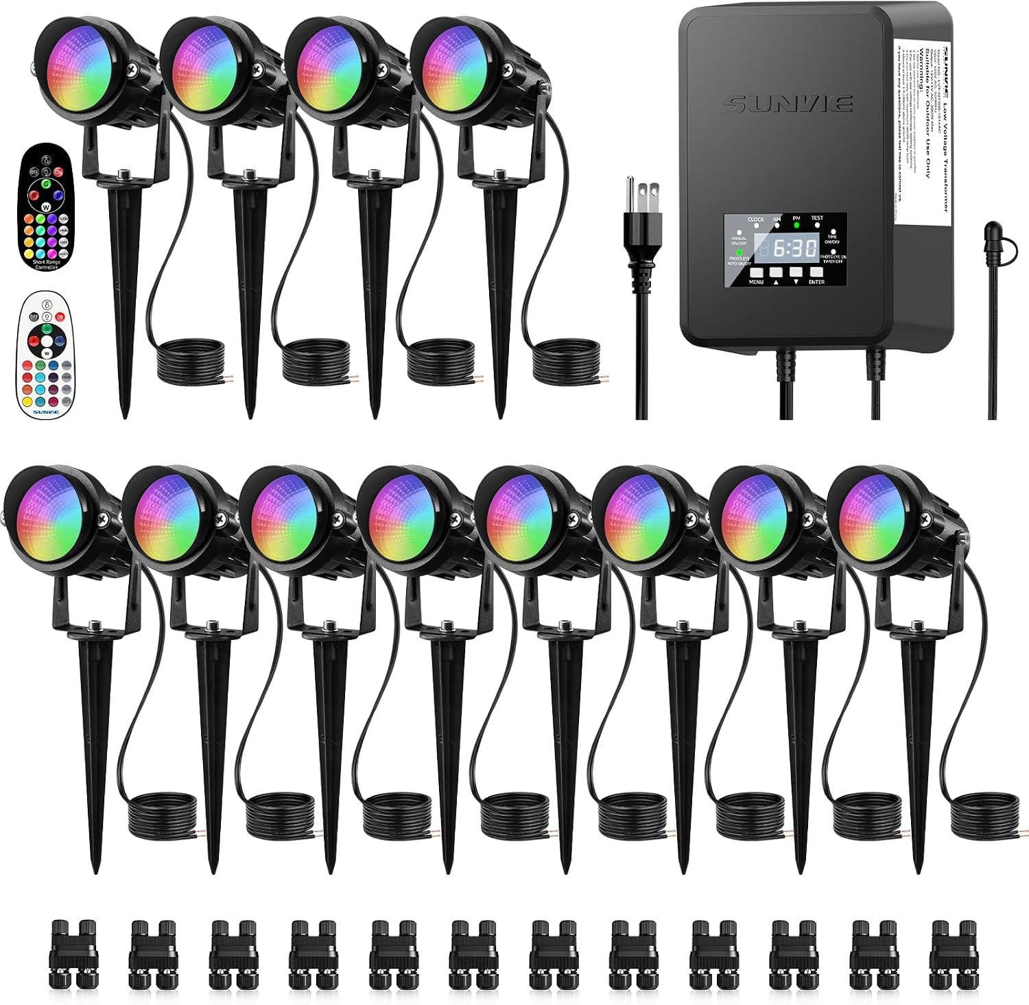 SUNVIE RGBW Landscape Lighting Kit with 300W Transformer, Waterproof, 12PCS