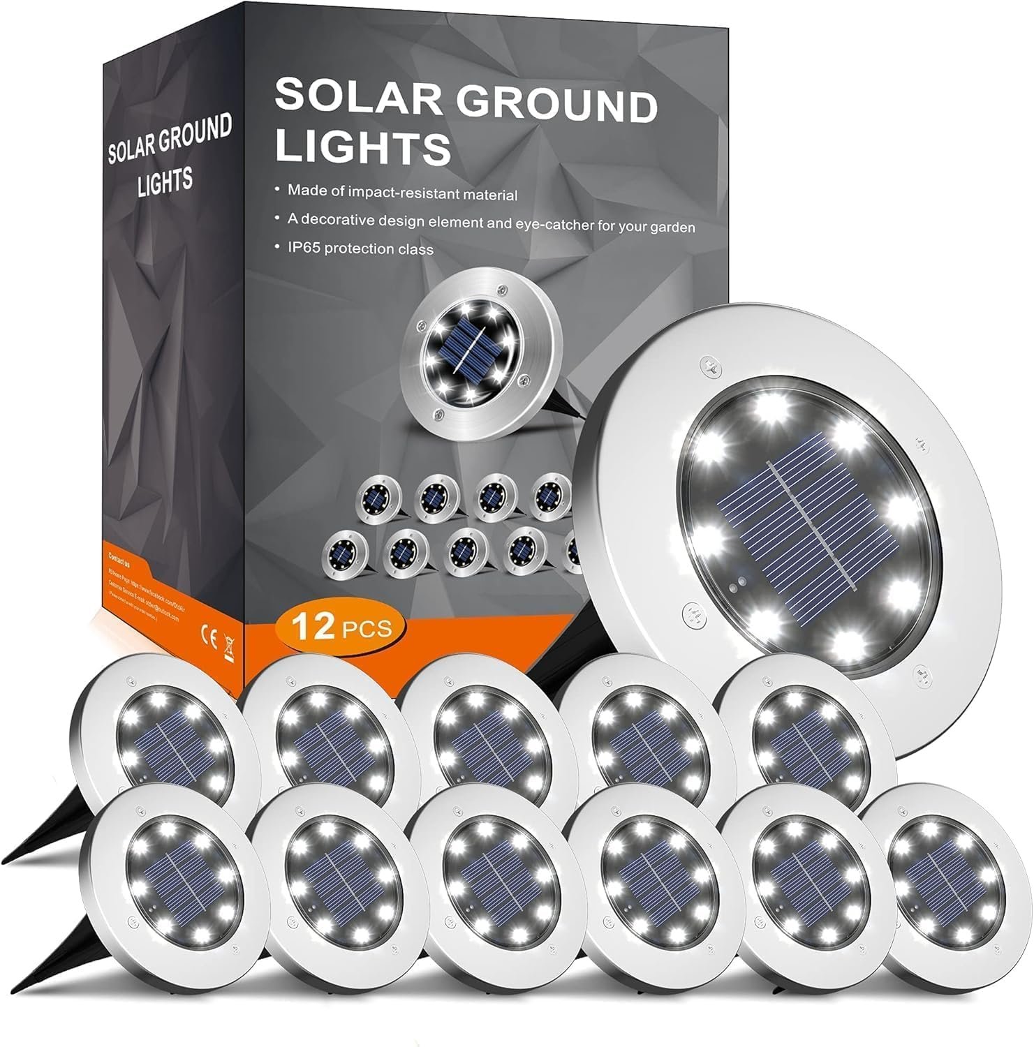 INCX Solar Lights Outdoor Waterproof, Cold White, 12 Pack Ground Lights